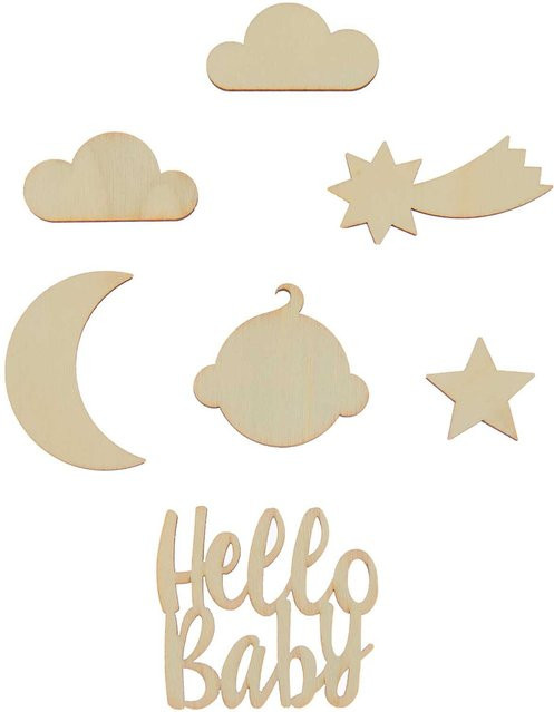 Rico Design Holzdeko Set Hello Baby in Naturfarbig - Bild 1