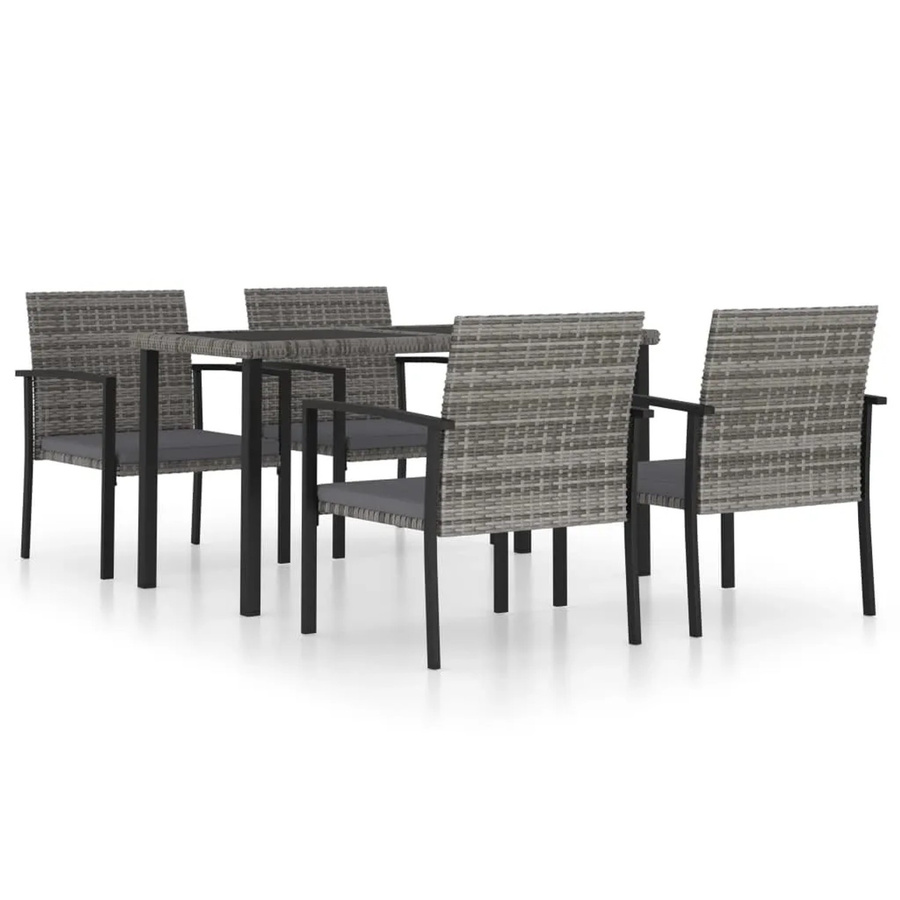 vidaXL 5-tlg Garten-Essgruppe aus Poly Rattan in Grau mit Tisch und Stühlen - Bild 2