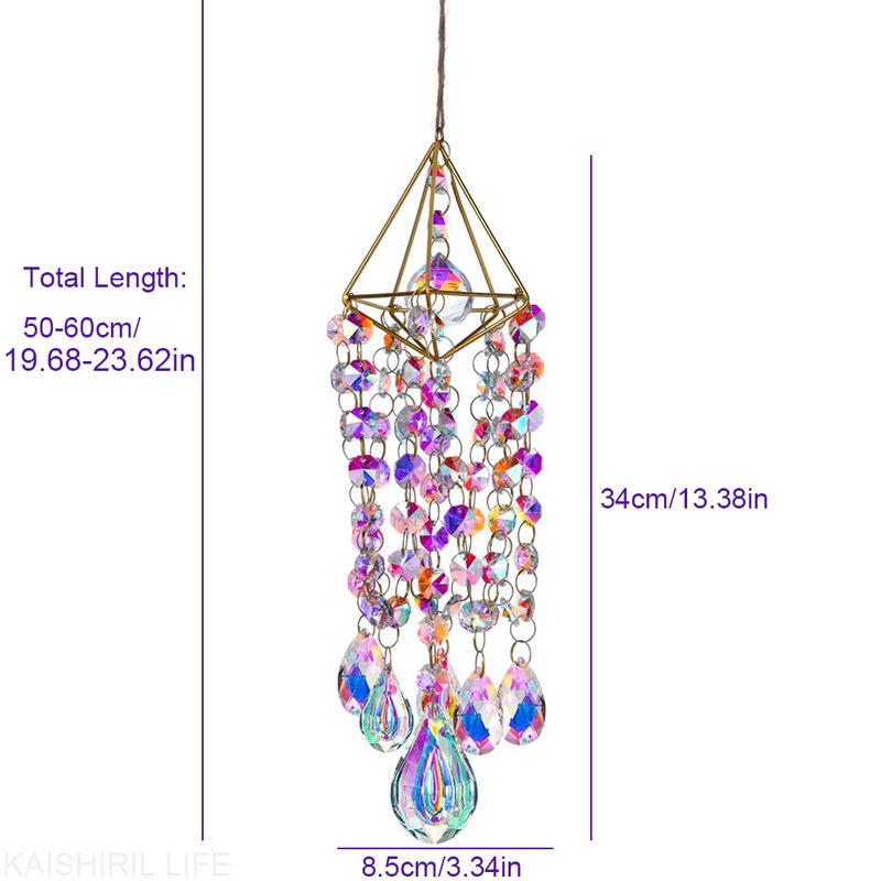 Kristall-Sonnenfänger aus Glas in Transparent mit geometrischem Design, 50 cm hängendes Windspiel zur Dekoration für Garten und Balkon - Bild 5