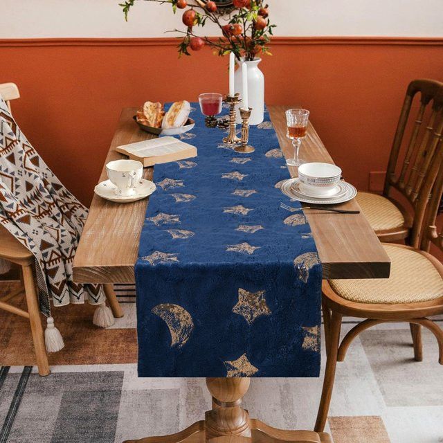 BUYNOW Tischläufer mit Stern und Mond Pailletten-Stickerei in Blau - Bild 1
