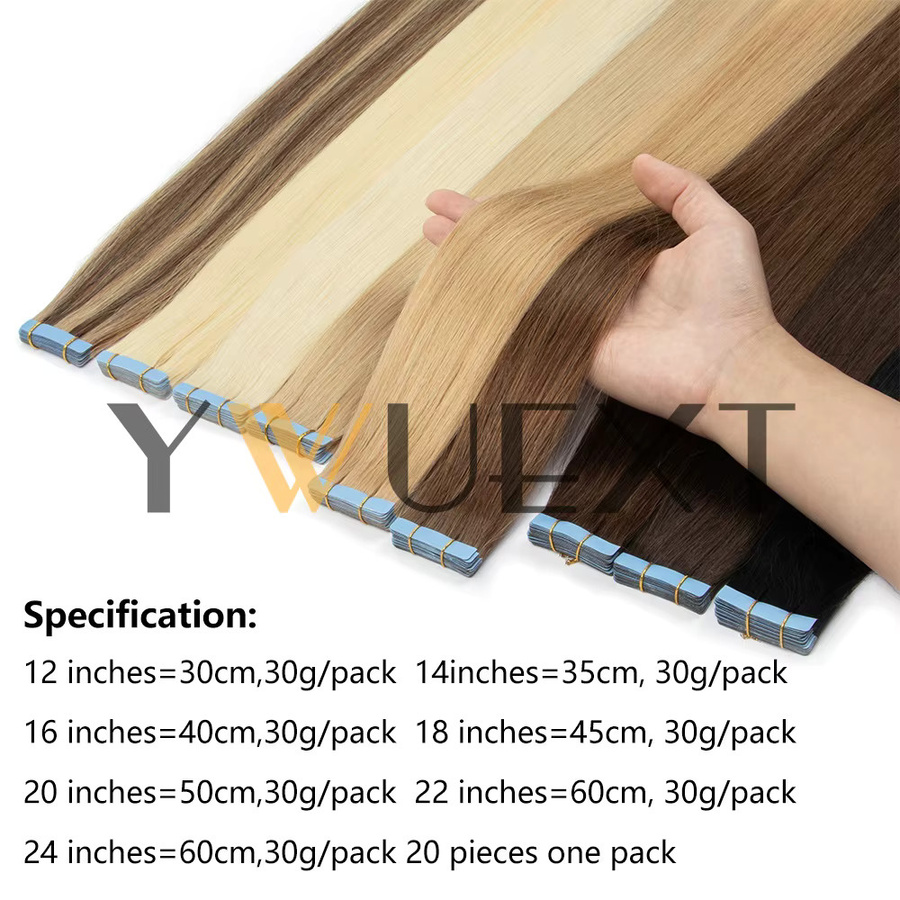YWEXT Tape-In Echthaarverlängerungen, Skin Weft, 20 Stück/Packung, Schwarz Braun Glatt - Bild 1