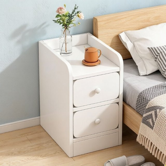 LIUSHADUOLA Multifunktionaler Nachttisch in Weiß, Ultra-schmaler Kompakter Aufbewahrungsschrank für das Schlafzimmer - Bild 1