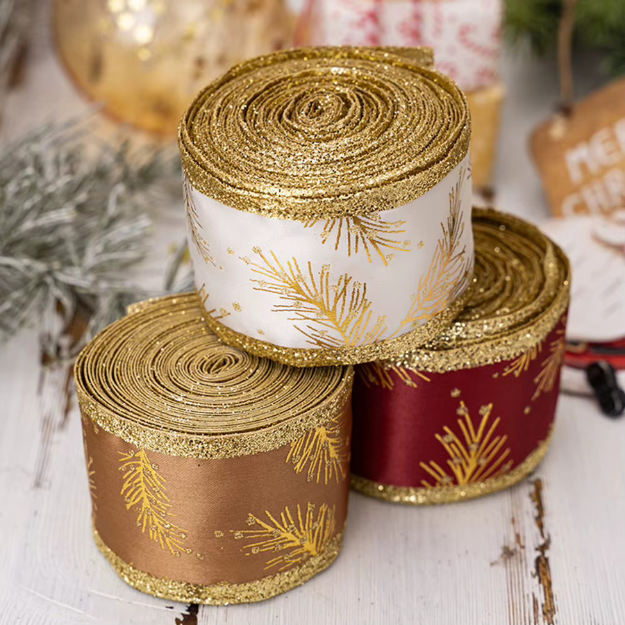 Goldenes Drahtband mit Textilbesatz im Vintage-Stil für Weihnachtsdekoration und Hochzeiten - Bild 3