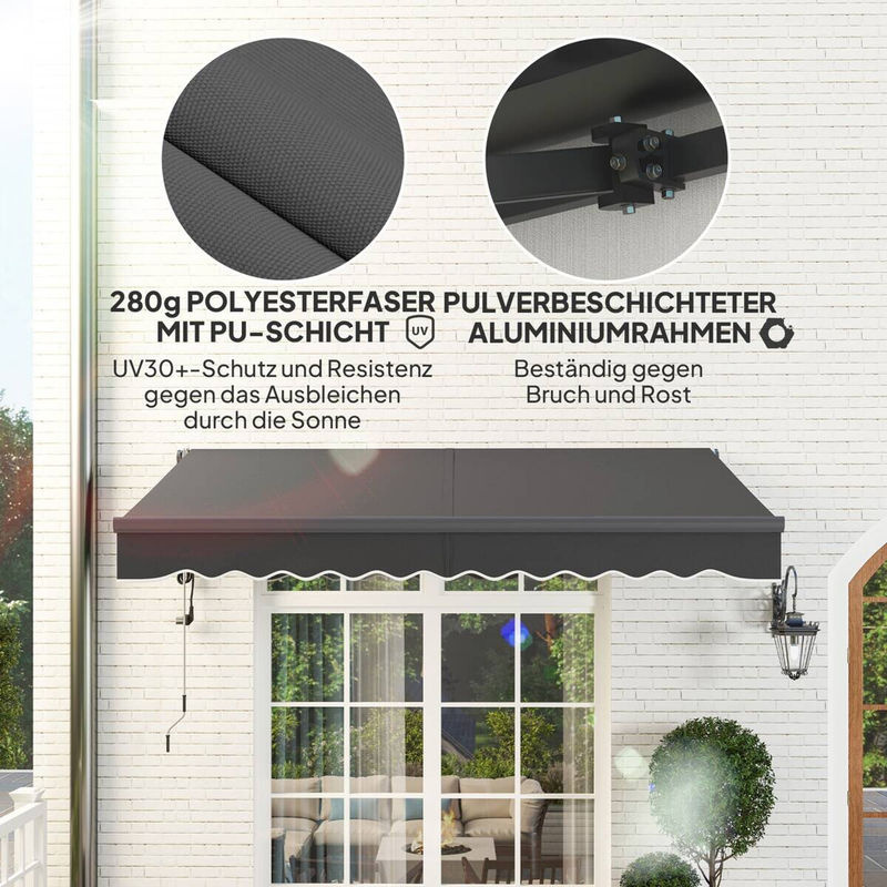 Outsunny Markise dunkelgrau mit Aluminiumgestell und Polyesterbezug, Wandmontage, B/H/L: 250 x 150 x 296 cm - Bild 4