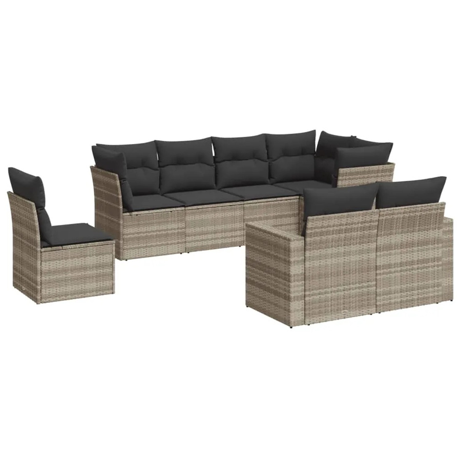 vidaXL 8-teilige Garten-Sofagarnitur in L-Form aus Polyrattan mit Kissen in Hellgrau - Bild 2