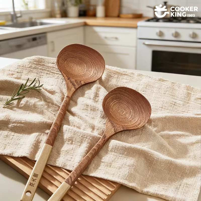 Cooker King Pilzförmiger Bratspatel aus Holz in Braun, Durchmesser: 35 cm - Bild 3