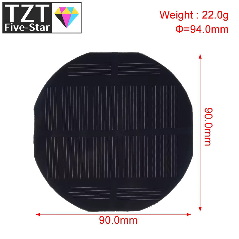 TZT Polykristallines Solarpanel 0,99W für DIY-Systeme, 5,5V 180mA, B x B: 90 x 90 mm, Schwarz - Bild 2