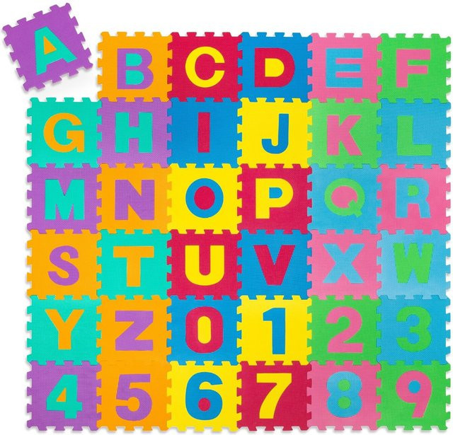 tectake Puzzlematte mit Buchstaben und Zahlen, 86-teiliges Set, Bunt - Bild 1