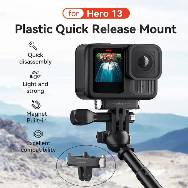 ZNTCH Magnetische Schnellverschluss-Basis und Kunststoff-Verlängerungshalterung für GoPro Hero 13 in Schwarz - Bild 1