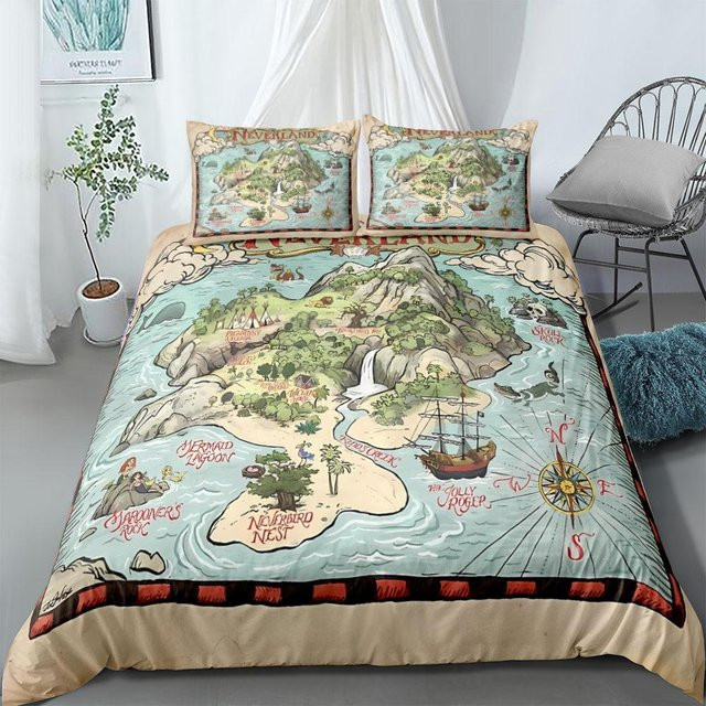 Bettwäsche-Set Neverland Karte von JMG Household Supplies, Mikrofaser, Mehrfarbig, B/H: 135 x 200 cm - Bild 1