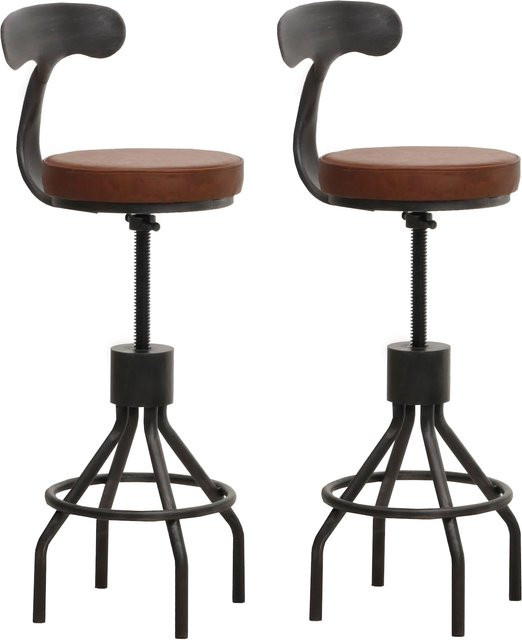 2er-Set Barhocker MCW-N22 Industrial Style, höhenverstellbar und drehbar, braunes Kunstleder und Stahl - Bild 1