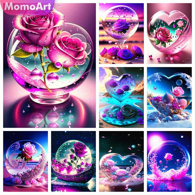 Momoart Diamant-Stickerei Set mit Pfingstrosen und Iris als florale Mosaik-Malerei für Erwachsene, Breite: 40 cm, Höhe: 30 cm - Bild 1