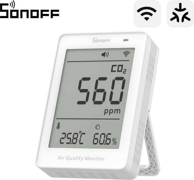 SONOFF AirGuard SAWF-08P Matter Luftqualitätsmesser mit CO2-Sensor, Temperatur- und Luftfeuchtigkeitsmessung sowie Licht- und Geräuschalarm in Weiß - Bild 1