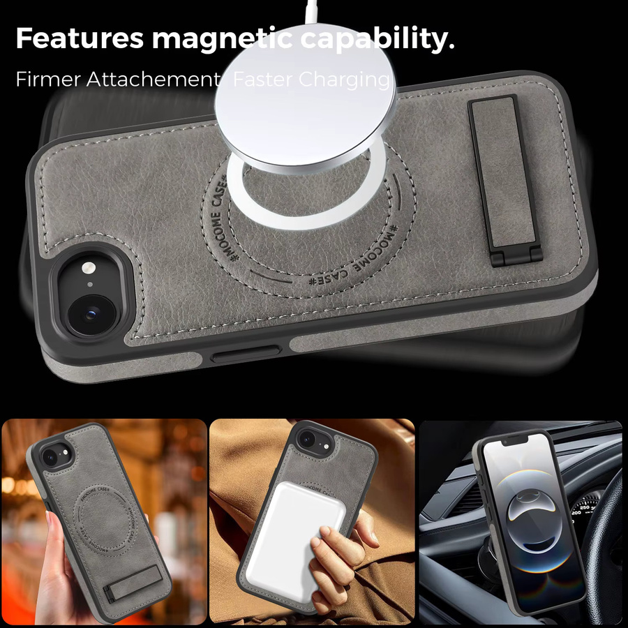 LICOERS Magnetische Leder-Schutzhülle mit Standhalterung für iPhone 17e und 16e in Lila, kompatibel mit MagSafe kabellosem Laden - Bild 4