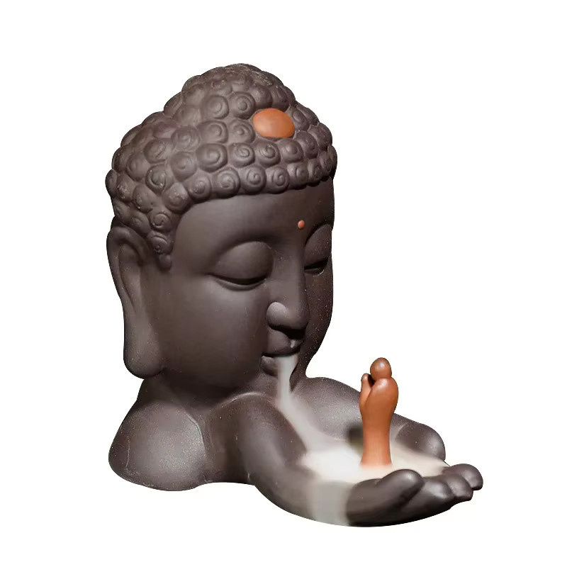 MINIDEAL Keramik Wasserfall Weihrauchbrenner Buddha Statue in Braun - Bild 3