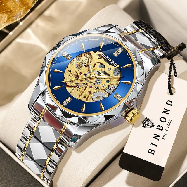 BINBOND Armbanduhr Automatik, Edelstahl, Blau, Herren - Bild 1