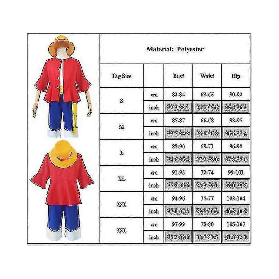 One Piece Monkey D. Luffy Cosplay Kostüm, Piraten Outfit, Set - Bild 2