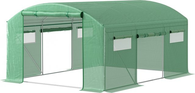 Outsunny Gewächshaus Tunnel mit verzinkter Stahlstruktur und PE-Folie, Farbe: Grün, B/T/H: 4 x 3 x 2 m - Bild 1