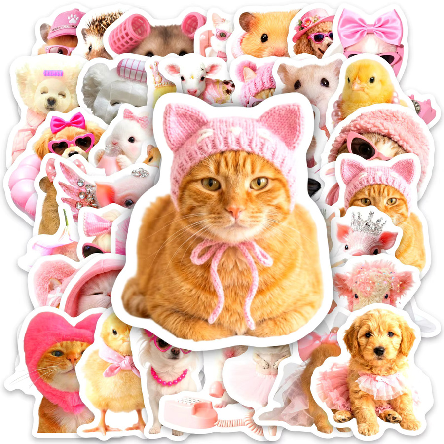 50 Stück Cartoon Tier-Aufkleber in Pink und Multicolour zur Dekoration von Handyhüllen, Helmen und Wasserbechern - Bild 1