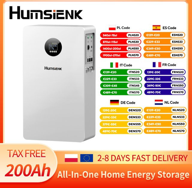 Humsienk All-in-One Energiespeichersystem mit 5,12kWh Kapazität, 5KW Solar-Wechselrichter, reiner Sinuswellen-AC220V-Ausgang und 160A MPPT Solarladegerät in Weiß - Bild 1