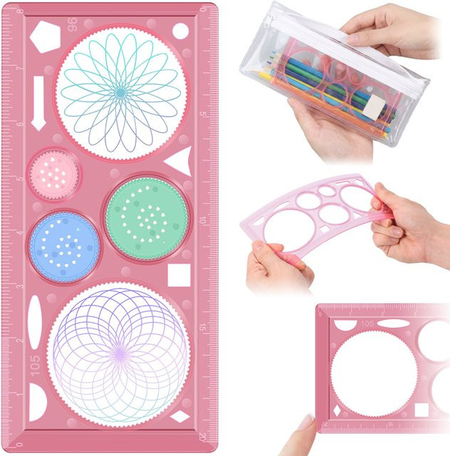 Spirograph Geometrisches Zeichenlineal aus Kunststoff in Blau und Rosa/Pink - Bild 1
