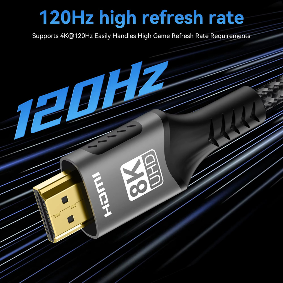 VAORLO HDMI 2.1 Kabel Ultra High Speed für 8K@60Hz und 4K@120Hz, 48 Gbit/s, ARC, HDCP, HDR, Schwarz - Bild 3