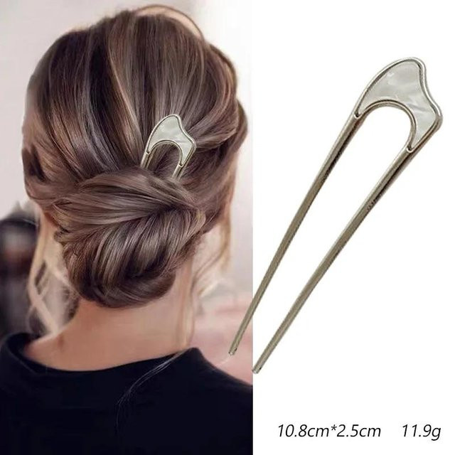 Haarnadel Damen, Silber Gold, Muschel Emaille, U-Form - Bild 1