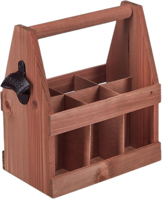Relaxdays Bierträger aus Holz in Braun mit Flaschenöffner für 6 Flaschen, B: 28 cm, T: 27,5 cm, H: 15 cm - Bild 1