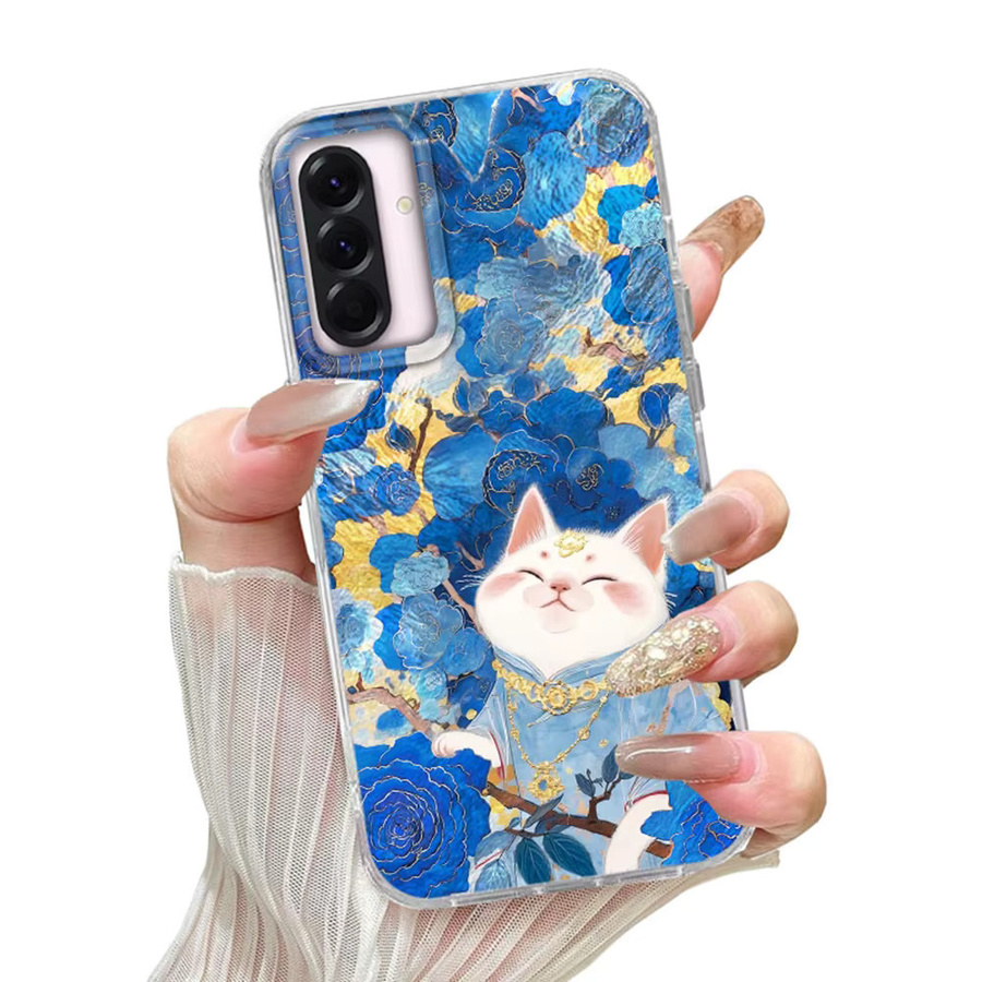Handyhülle Lucky White Cat Vortex Textur für Samsung Galaxy A16 A26 A36 A56 A25 A35 A55 A14 A34 A54 A15 A13 A32 A12 in Weiß - Bild 4