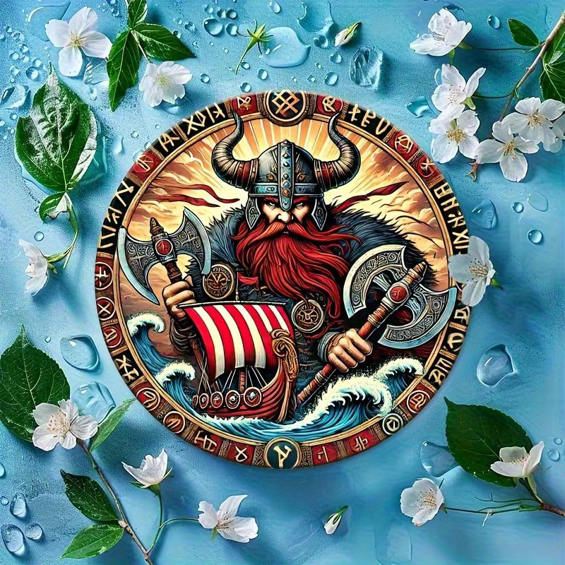 HELLOYOUNG Metall Wanddekoration Nordic Warrior Shield mit Runenmuster im Wikinger Stil, Durchmesser: 20 cm - Bild 3