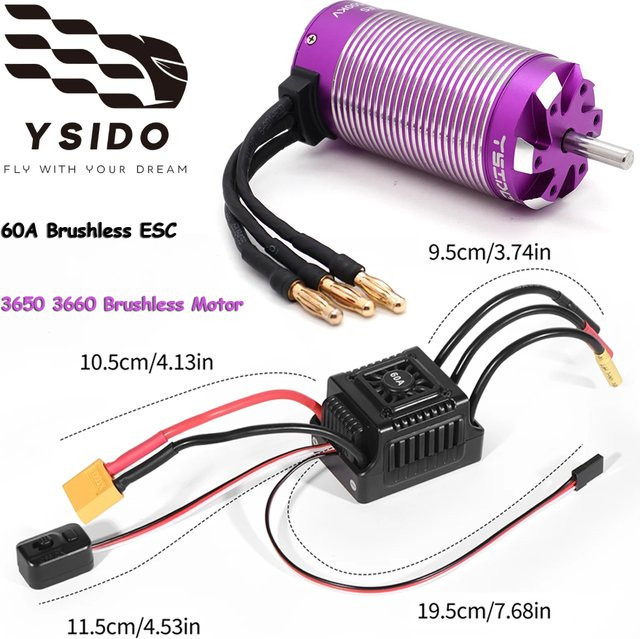 YSIDO Bürnenloser Motor mit 60 A ESC Combo, 1:10, Metall, Set / Bundle - Bild 1