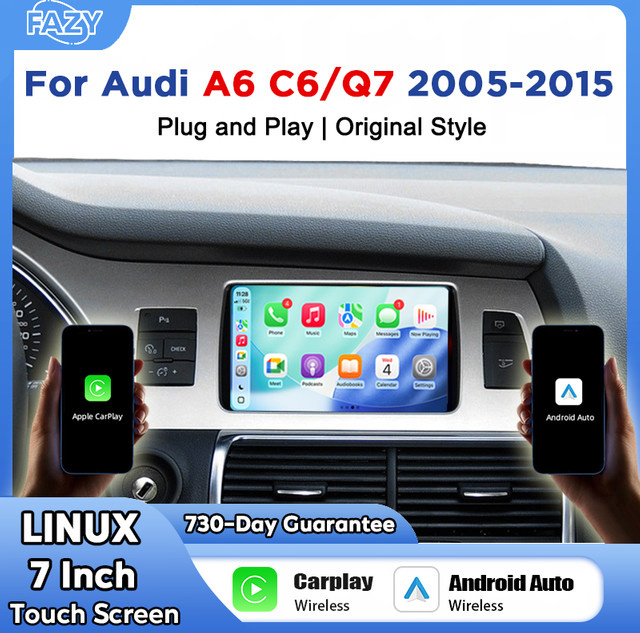FAZY 7 Zoll Linux Multimedia-Player mit Wireless Carplay und Android Auto für Audi Q7 4L sowie A6 C6 4F (2005-2015), Touchscreen, Schwarz - Bild 1