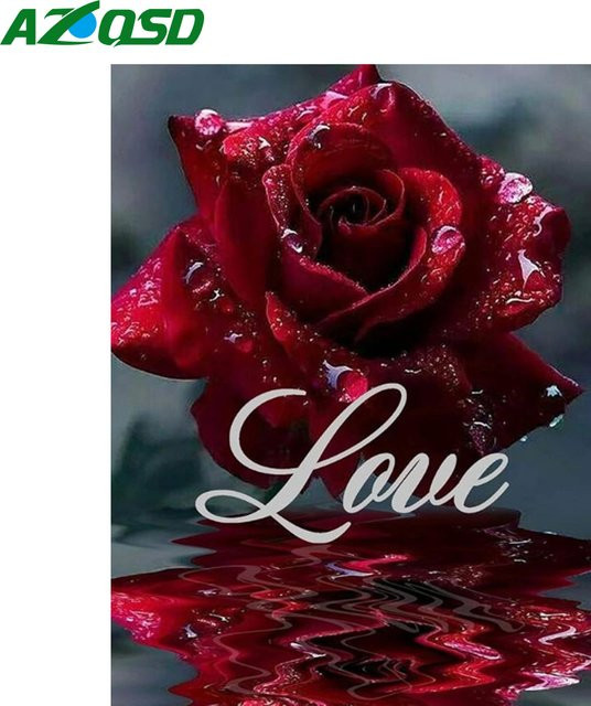 AZQSD Diamantmalerei 5D Rose Blume Mosaik DIY Handarbeit Stickerei in Rot mit runden Steinen - Bild 1