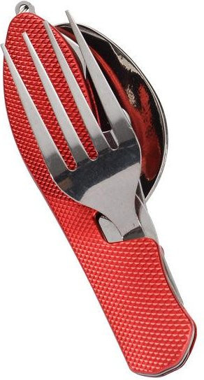 Binchi Outdoor Equipment 4 in 1 Reisebesteck aus Edelstahl rot mit Messer, Gabel und Löffel für Camping und Picknick - Bild 1