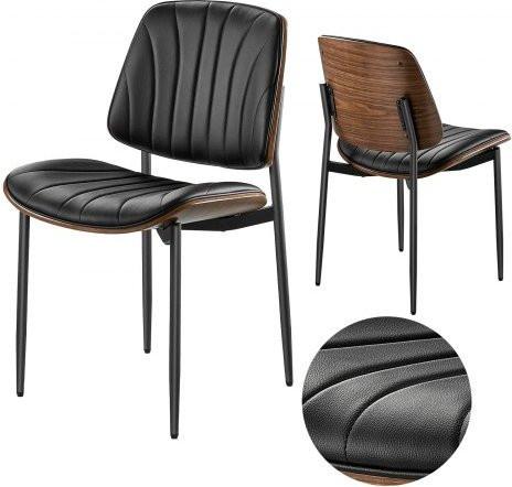 VEVOR Retro Esszimmerstuhl Set aus 2 Stück, gepolsterte Leder-Beistellstühle in Schwarz mit Metallbeinen für Esstisch und Küche - Bild 1