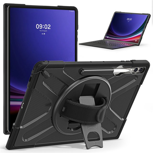 Stoßfeste Samsung Tablet-Hülle für Galaxy Tab S8 S9 S10 S11 Ultra 14,6 Zoll mit Rotation Handringständer in Schwarz - Bild 1