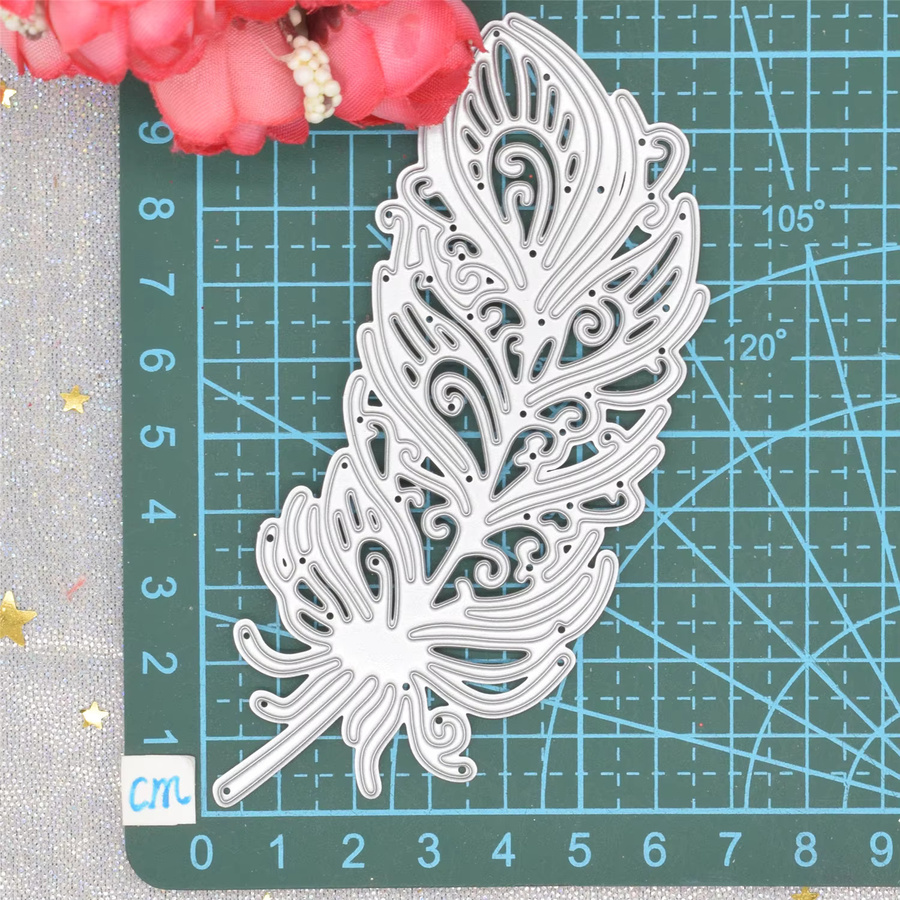 Metall Schneidwerkzeug Schablone mit Feder-Motiv in Silber für DIY Scrapbooking und Papierhandwerk - Bild 4