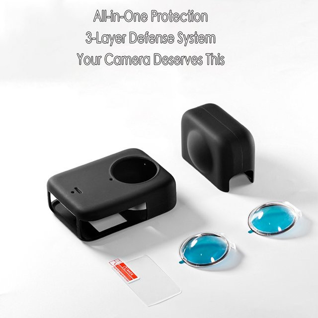 DJI OSMO 360 Erweiterungs-Zubehör Kit mit Silikon-Schutzhülle und HD-Gehärtetem Glas Objektivschutz in Schwarz - Bild 1