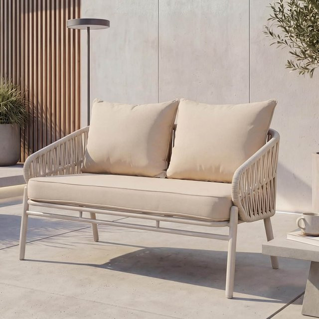 MCW Aluminium-Gartenbank P90 mit Seilgeflecht in Creme - Bild 1