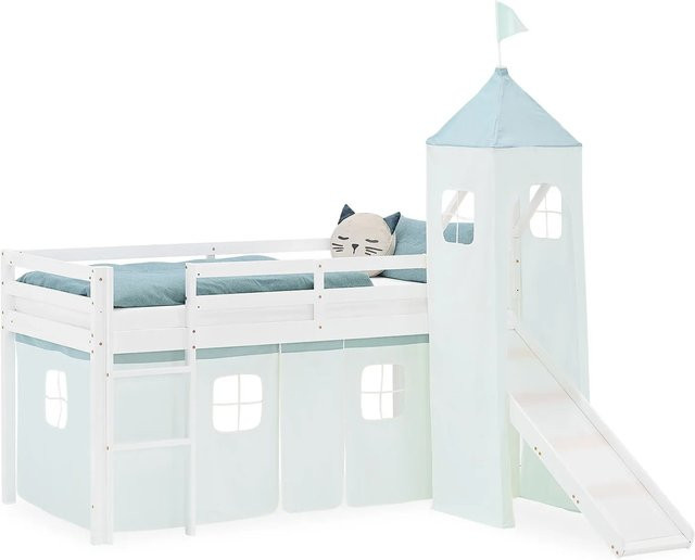 Homestyle4u Kinder Hochbett mit Rutsche aus massivem Kiefernholz, Farbe: Weiß und Grün, B/T/H: 90 x 200 x 217,5 cm - Bild 1