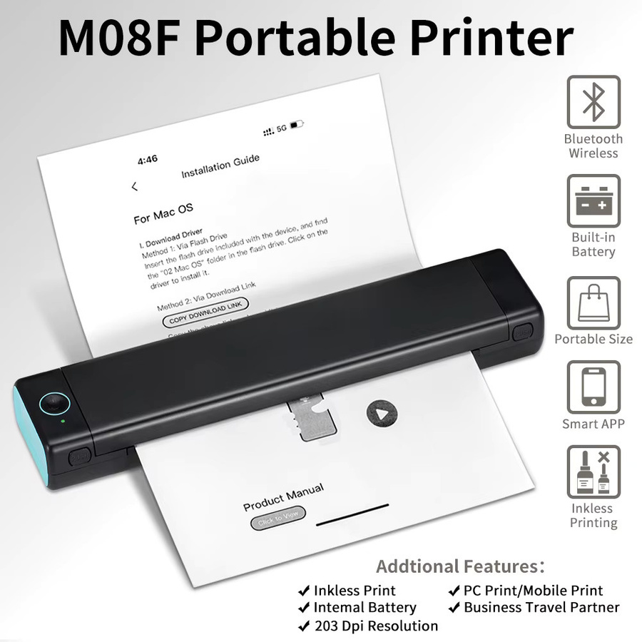 Phomemo M08F Tragbarer A4 Thermodrucker Schwarz für Büro und unterwegs - Bild 5