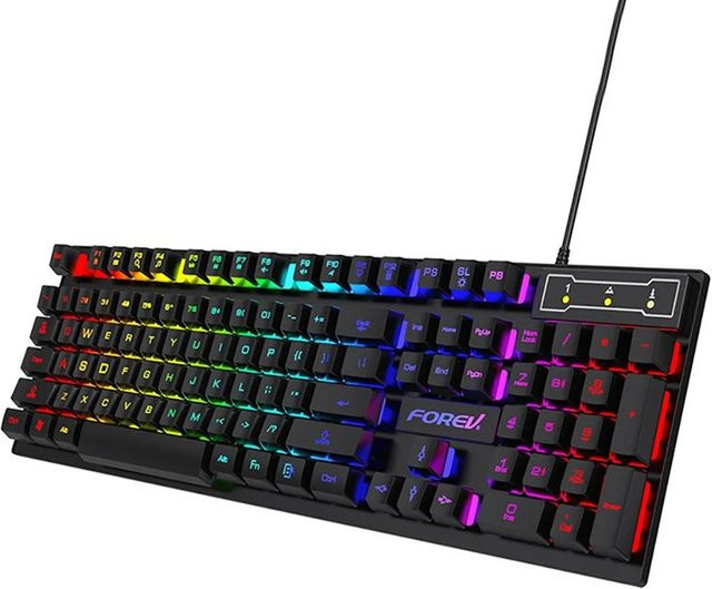 Kebidumei RGB Gaming Tastatur mit mechanischem Gefühl, USB-Kabelgebunden, 104 Tasten, Schwarz - Bild 1