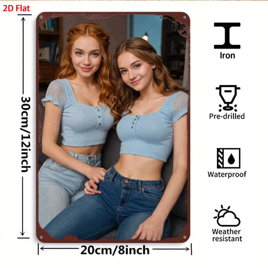 Metallschild CIFBUY Beste Freunde in hellblauen Crop Tops Modern Retro Wanddeko aus Metall in Blau - Bild 2