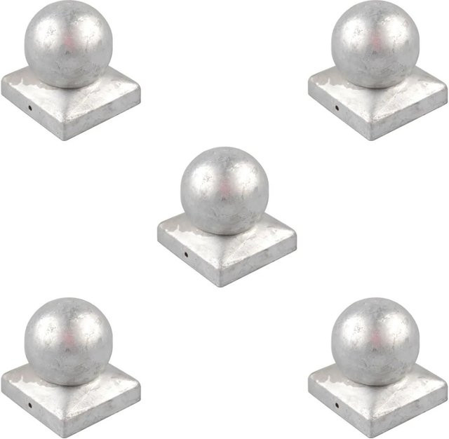 Holmwerk 5er Set Pfostenkappe Kugel Abdeckkappe aus verzinktem Stahl für quadratische Pfosten 12 x 12 cm, Farbe: Silber, Höhe: 12,1 cm - Bild 1