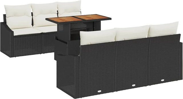 vidaXL 7-tlg. Garten-Sofa-Set aus Poly-Rattan in Schwarz mit Stauraum und Polsterauflagen - Bild 1