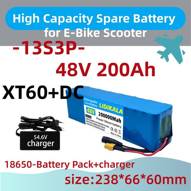 Ddadache 48V 200Ah 13S3P 18650 Lithium-Ionen-Akkupack in Blau mit XT60 und DC-Anschluss für E-Bike und Elektroroller - Bild 1