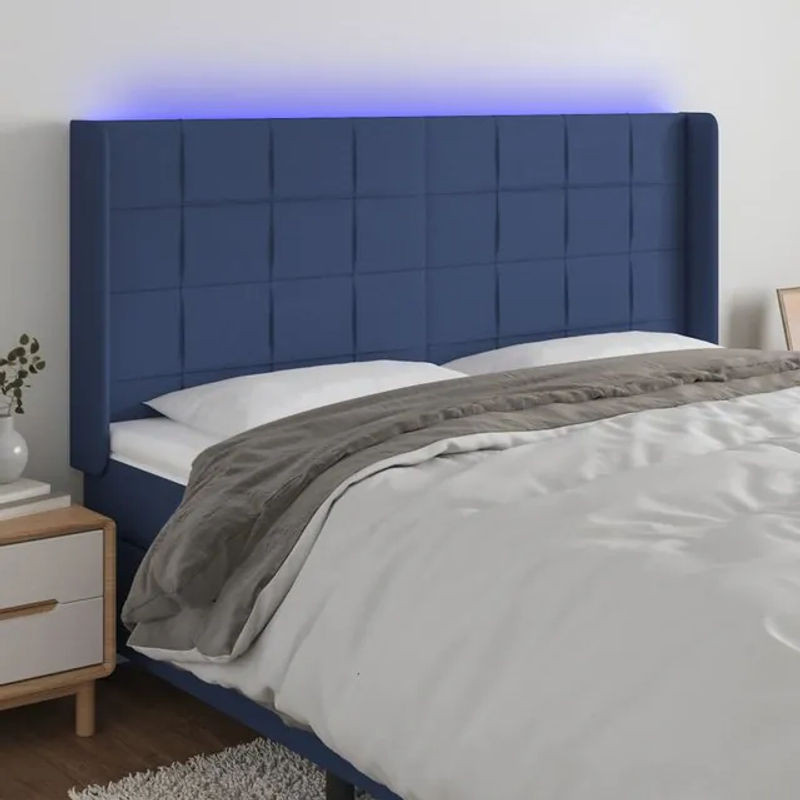 Vidaxl Bettkopfteil mit LED in Blau, gepolstert, B: 203 cm, H: 118/128 cm, T: 16 cm - Bild 1