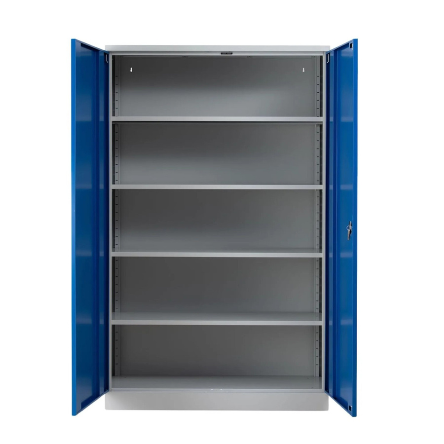 PROREGAL Stahlschrank Bee mit 9 verzinkten Fachböden und Schloss, Korpus Lichtgrau, Front Enzianblau, H x B x T: 195 x 120 x 50 cm - Bild 2