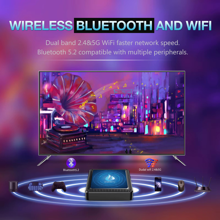 Android 16 TV-Box Allwinner H313 Quad-Core mit 4GB RAM und 64GB ROM, 8K Ultra HD AV1 Media Player, Dual-WLAN und Bluetooth 5.0, Schwarz - Bild 1