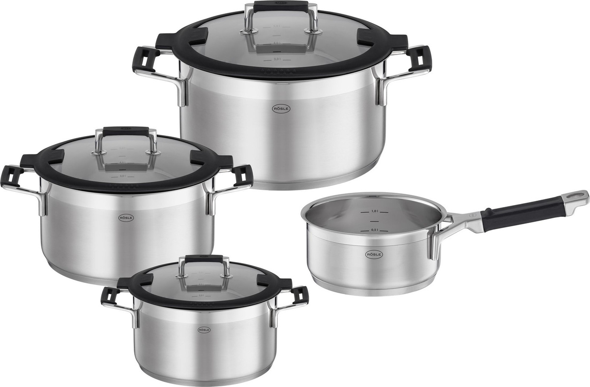 Rösle Topfset Silence Pro 7-teilig aus Edelstahl 18/10 mit Kochtöpfen und Stielkasserolle, induktionsgeeignet - Bild 1